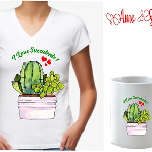 Kit : Baby Look + Caneca I Love Suculents