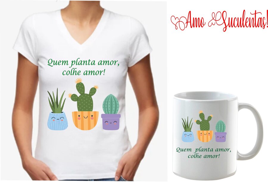 Kit : Baby Look + Caneca Quem planta Amor!