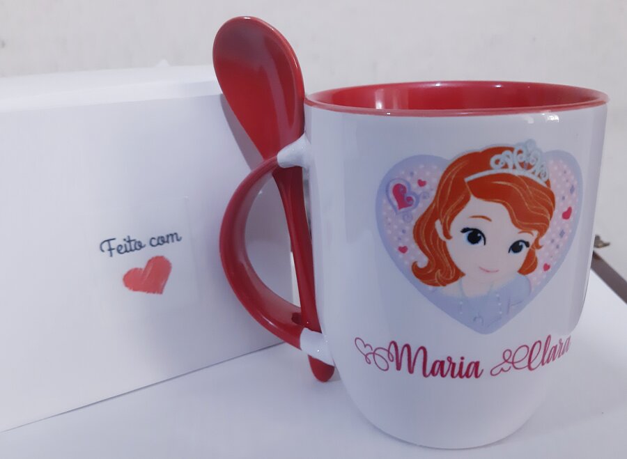 Caneca de porcelana com colher personalizada 